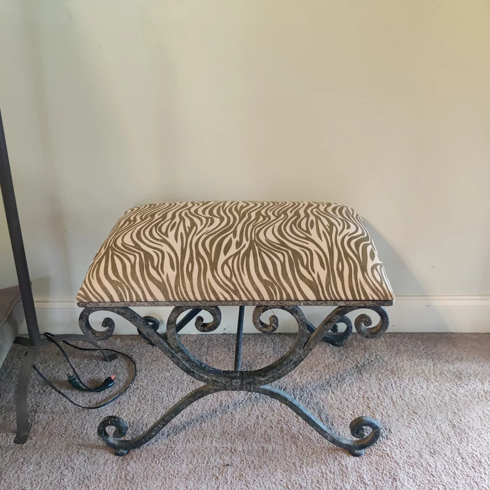 Elegant Zebra Print Iron Bench